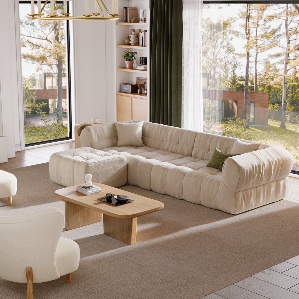 Questions and Answers for 3-Piece 2870mm Cotton & Linen Biscuit Sofa with Ottoman