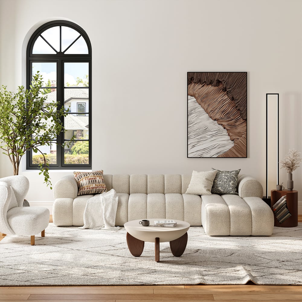 Domande e risposte per Divano componibile in ciniglia a 3 pezzi Nimbus 118" con chaise
