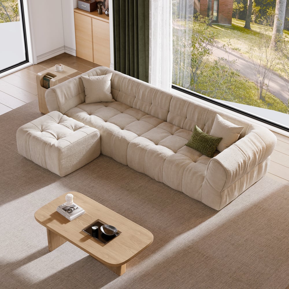 Questions and Answers for 3-Piece 2870mm Cotton & Linen Biscuit Sofa with Ottoman