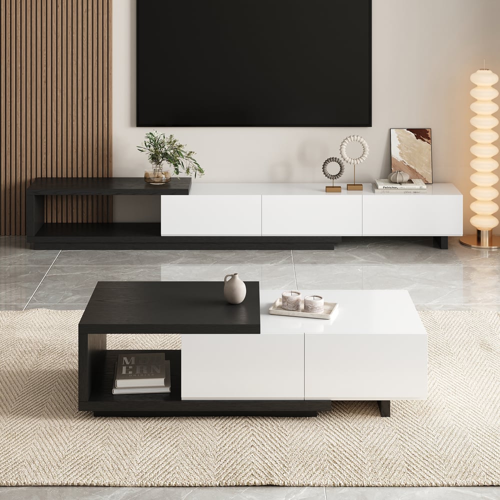 Domande e risposte per Set TV estraibile minimalista Quoint con credenza e tavolino da caffè