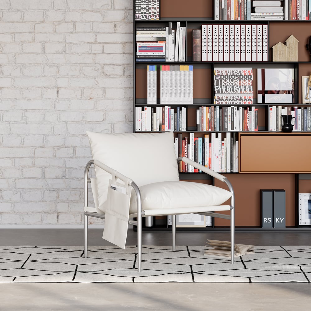 Avis Clients sur Fauteuil d'appoint en cuir blanc avec structure en acier inoxydable