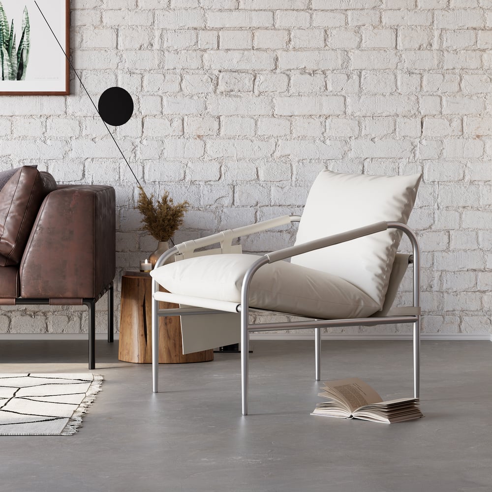 Avis Clients sur Fauteuil d'appoint en cuir blanc avec structure en acier inoxydable