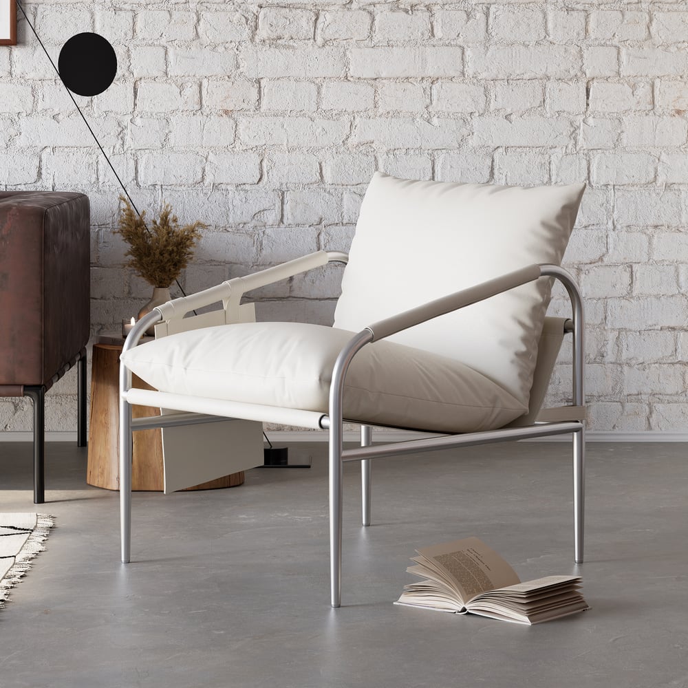 Avis Clients sur Fauteuil d'appoint en cuir blanc avec structure en acier inoxydable