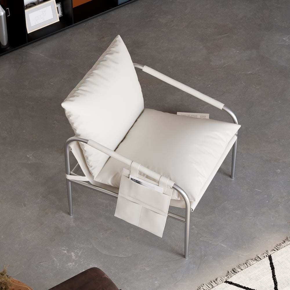 Avis Clients sur Fauteuil d'appoint en cuir blanc avec structure en acier inoxydable