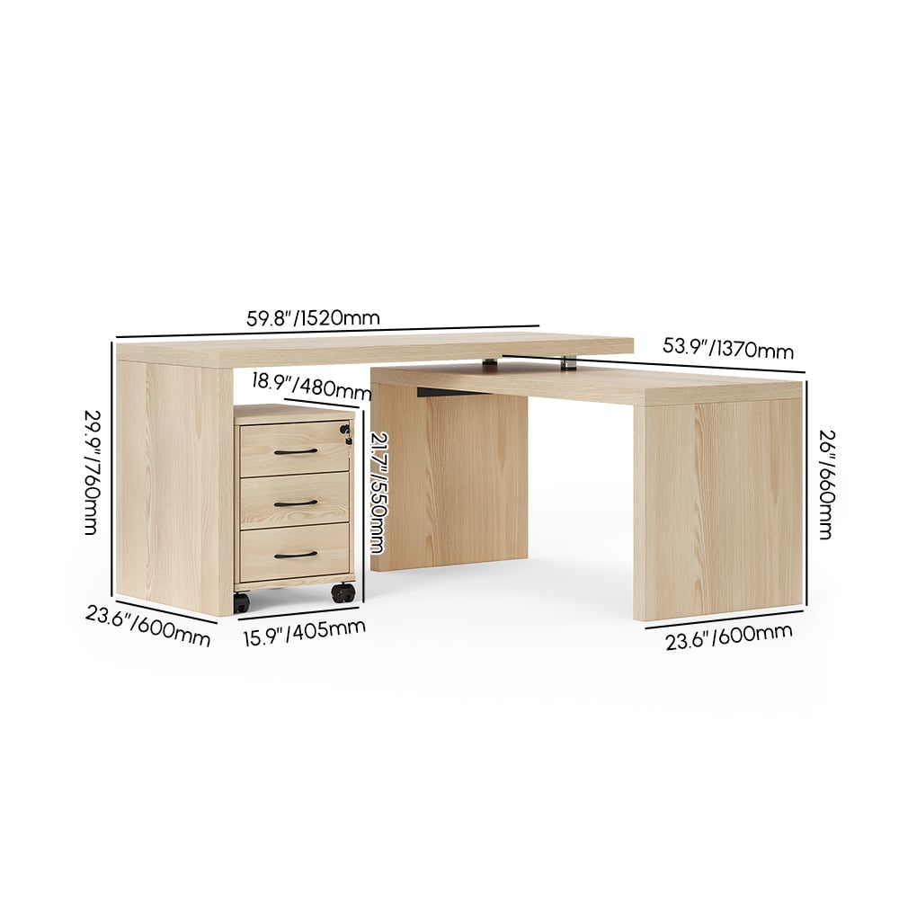 Modern Rotatable L-Shaped Executive Desk with Movable File Cabinet (59.8" )