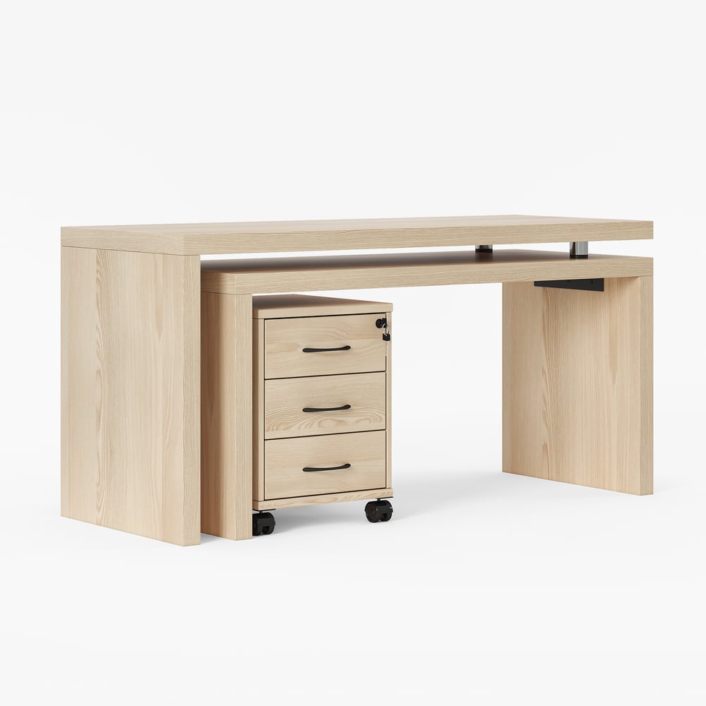 Modern Rotatable L-Shaped Executive Desk with Movable File Cabinet (59.8" )