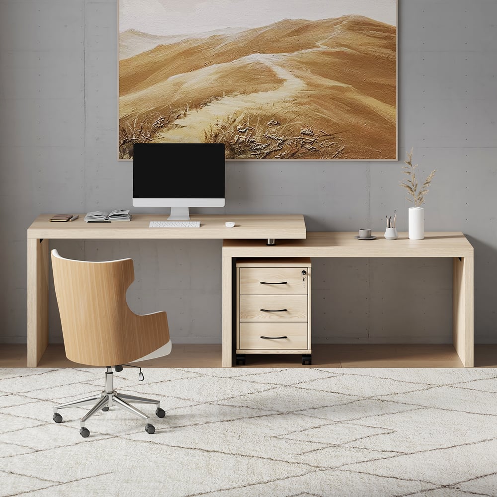 Modern Rotatable L-Shaped Executive Desk with Movable File Cabinet (59.8" )