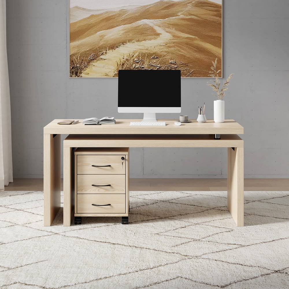 Modern Rotatable L-Shaped Executive Desk with Movable File Cabinet (59.8" )