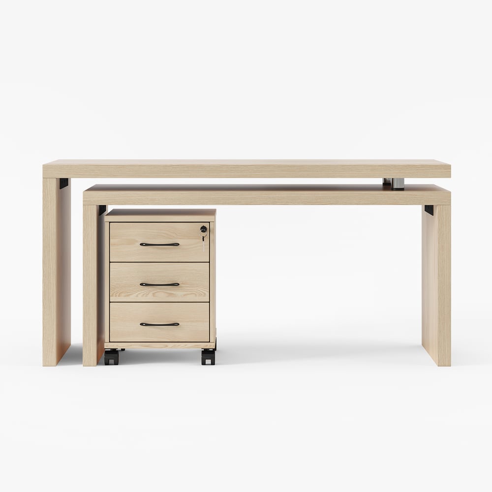 Modern Rotatable L-Shaped Executive Desk with Movable File Cabinet (59.8" )