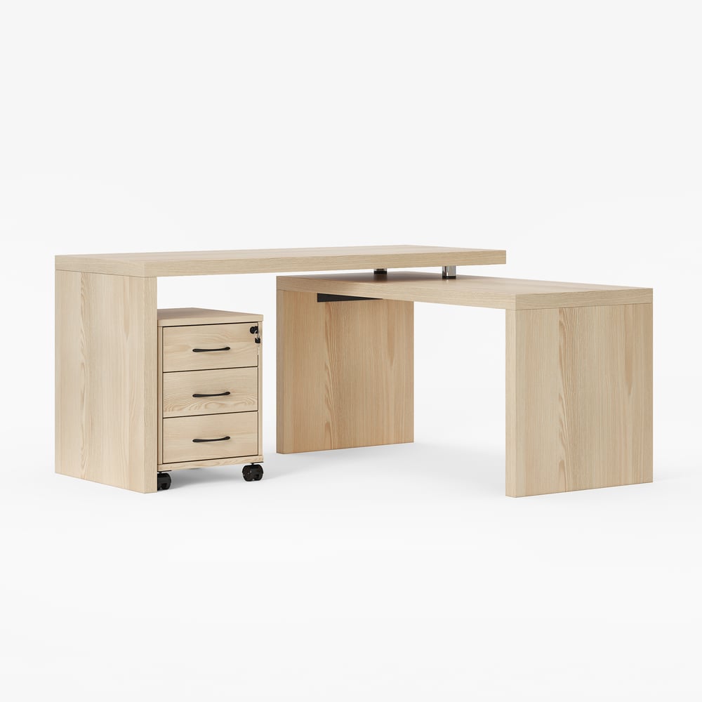 Modern Rotatable L-Shaped Executive Desk with Movable File Cabinet (59.8" )