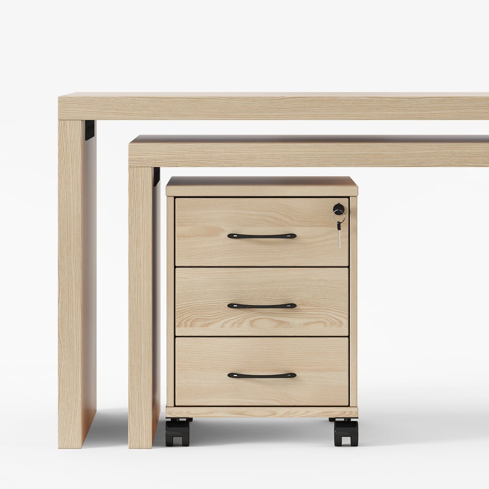 Modern Rotatable L-Shaped Executive Desk with Movable File Cabinet (59.8" )