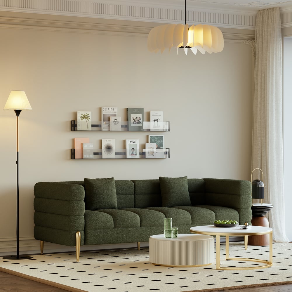 Reseñas de Clientes para Sofá acanalado Aurora de 2010 mm con patas y almohadas doradas, juego de 2