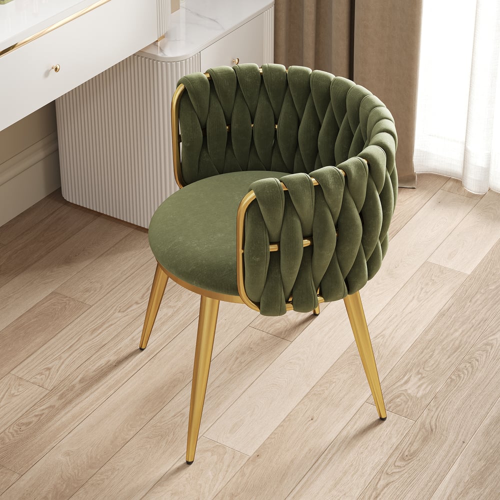 Avis Clients sur Chaise de salle à manger Sweave avec assise rembourrée en velours vert olive, 1 pièce