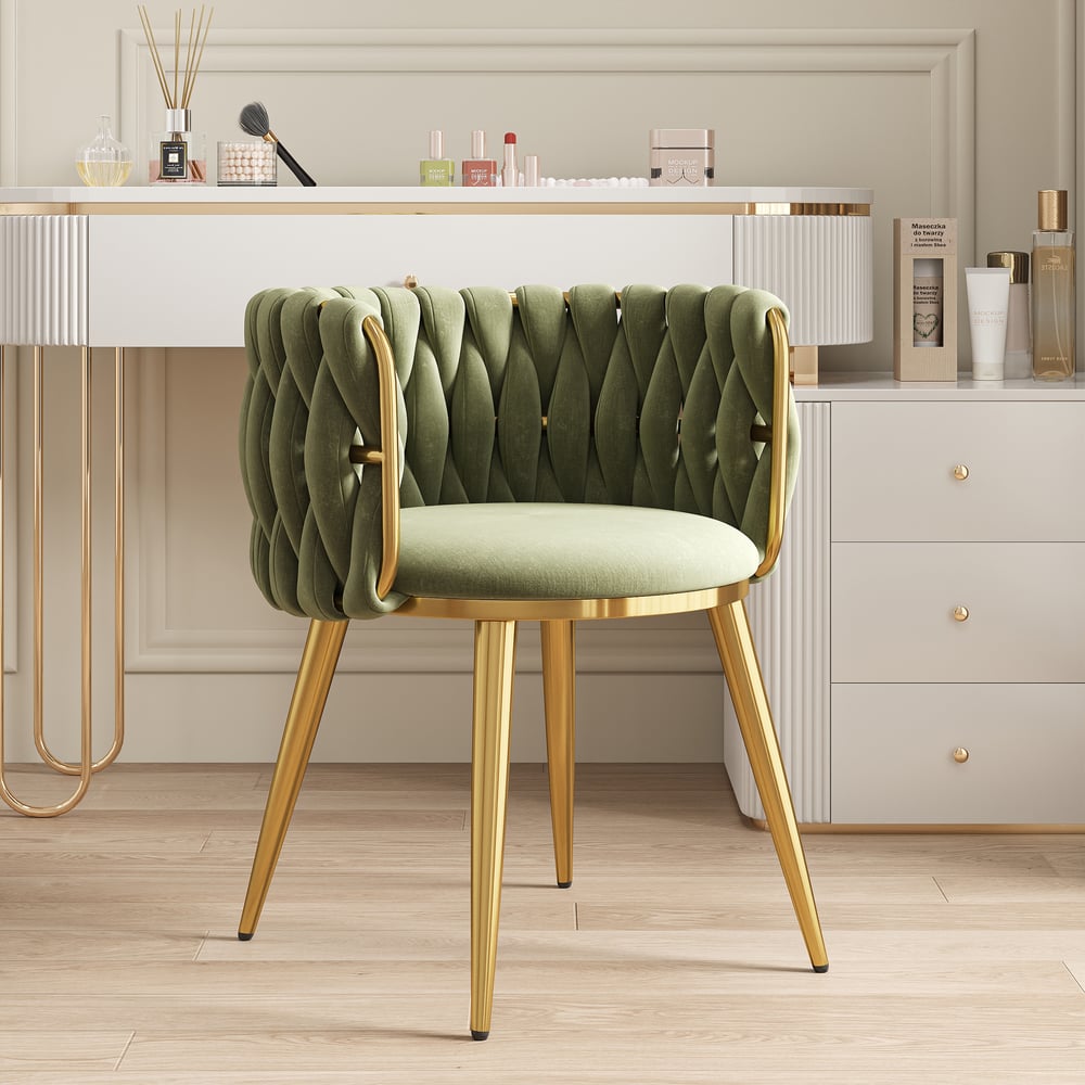 Avis Clients sur Chaise de salle à manger Sweave avec assise rembourrée en velours vert olive, 1 pièce