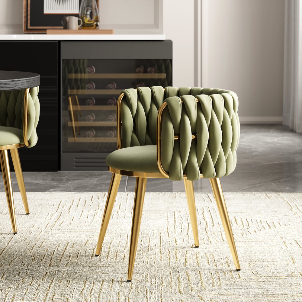 Avis Clients sur Chaise de salle à manger Sweave avec assise rembourrée en velours vert olive, 1 pièce