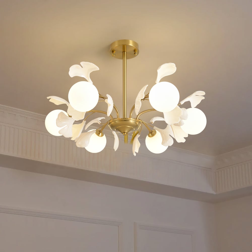 Perguntas e respostas para Luz de teto de 6 luzes com metal e vidro em ouro e branco