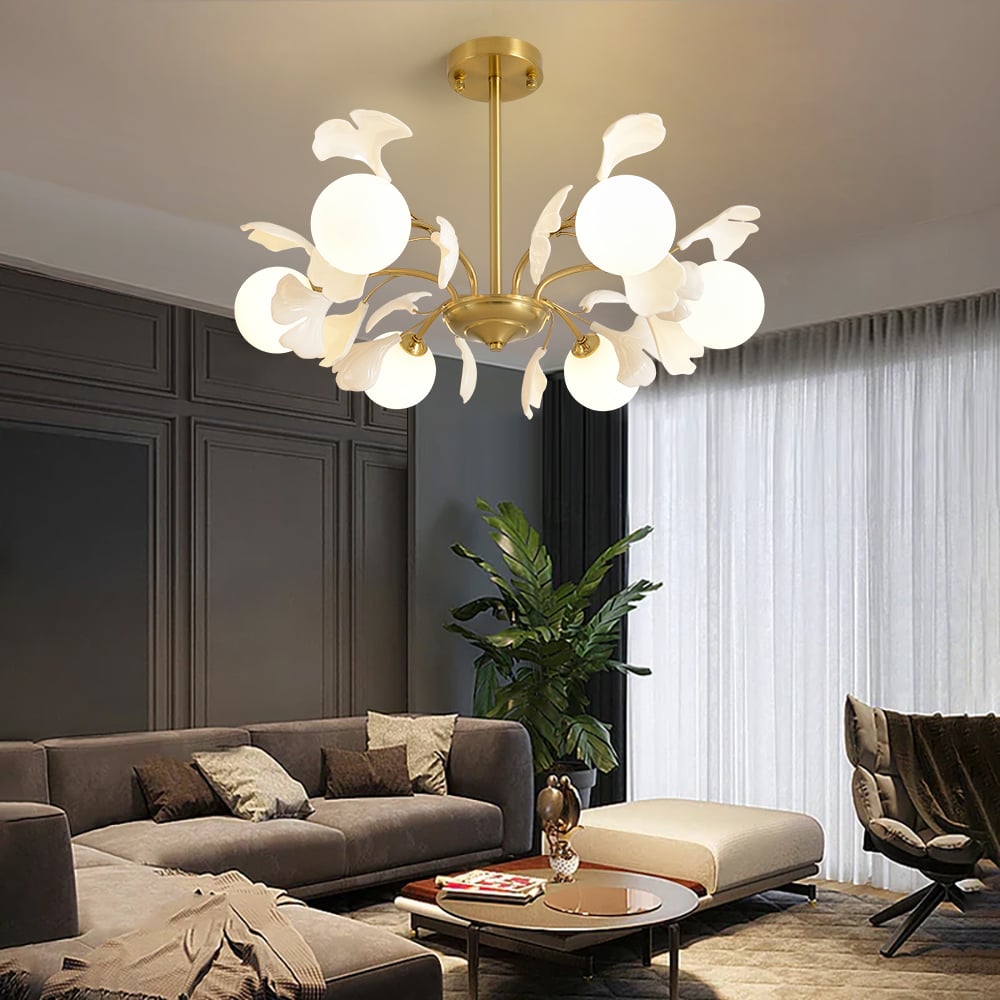 Perguntas e respostas para Luz de teto de 6 luzes com metal e vidro em ouro e branco