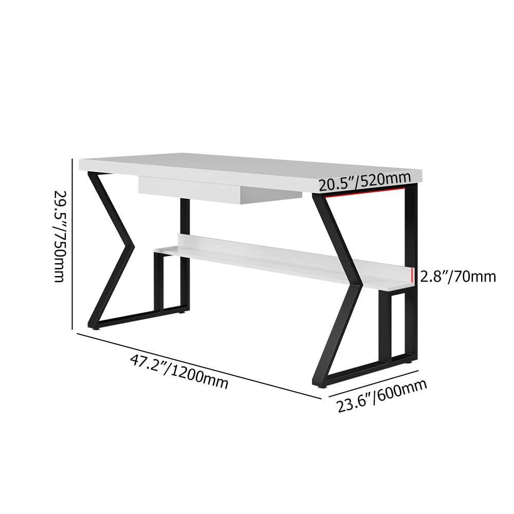 47" White Rectangular Writing Desk Computer Desk with Shelf & Drawer weights dimensions image
