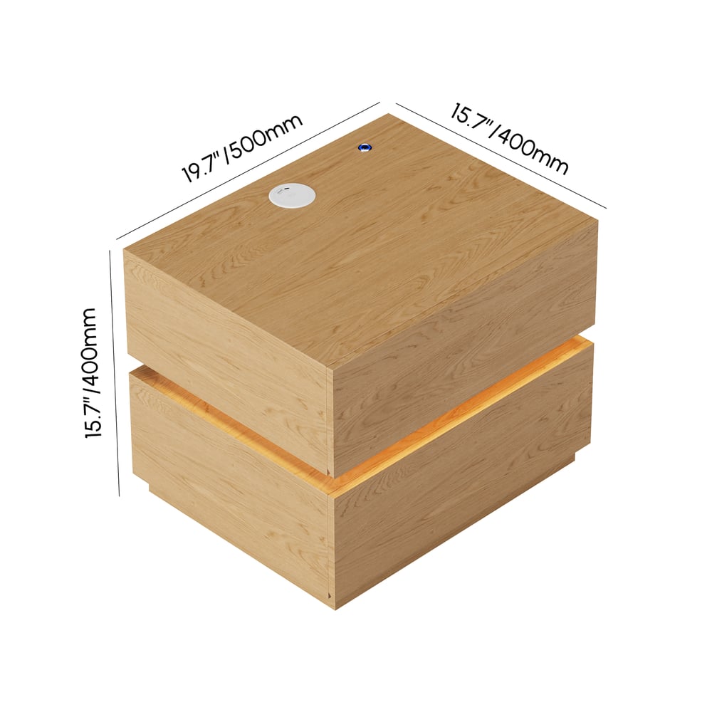 Smart LED Natural Nightstand Wireless Charging Station Wood Bedside Table with Light Modern 
