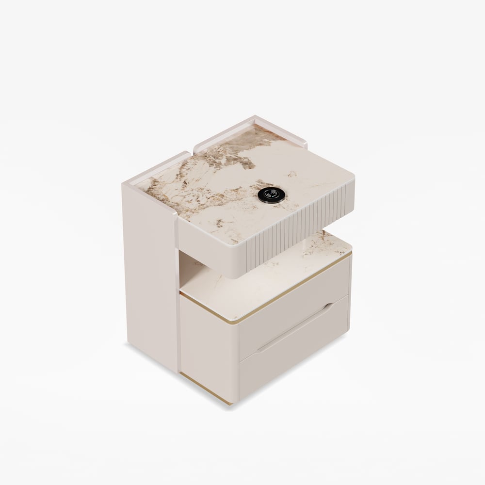 Homary White Wingback King Bed Headboard & 2 Nightstands Set with Wireless Charger  window image