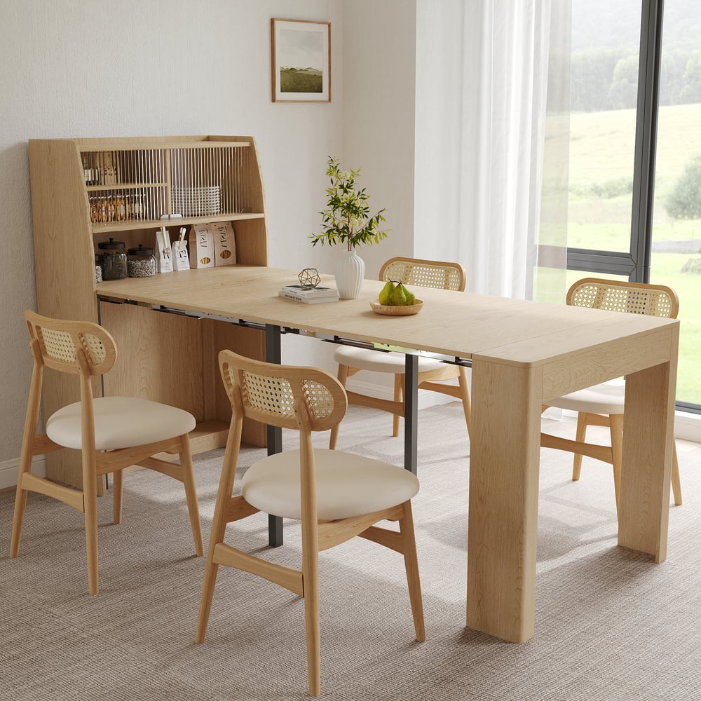 Questions et Réponses pour Ensemble table à manger extensible moderne et 4 chaises de salle à manger rembourrées, chaise d'appoint en bois de frêne