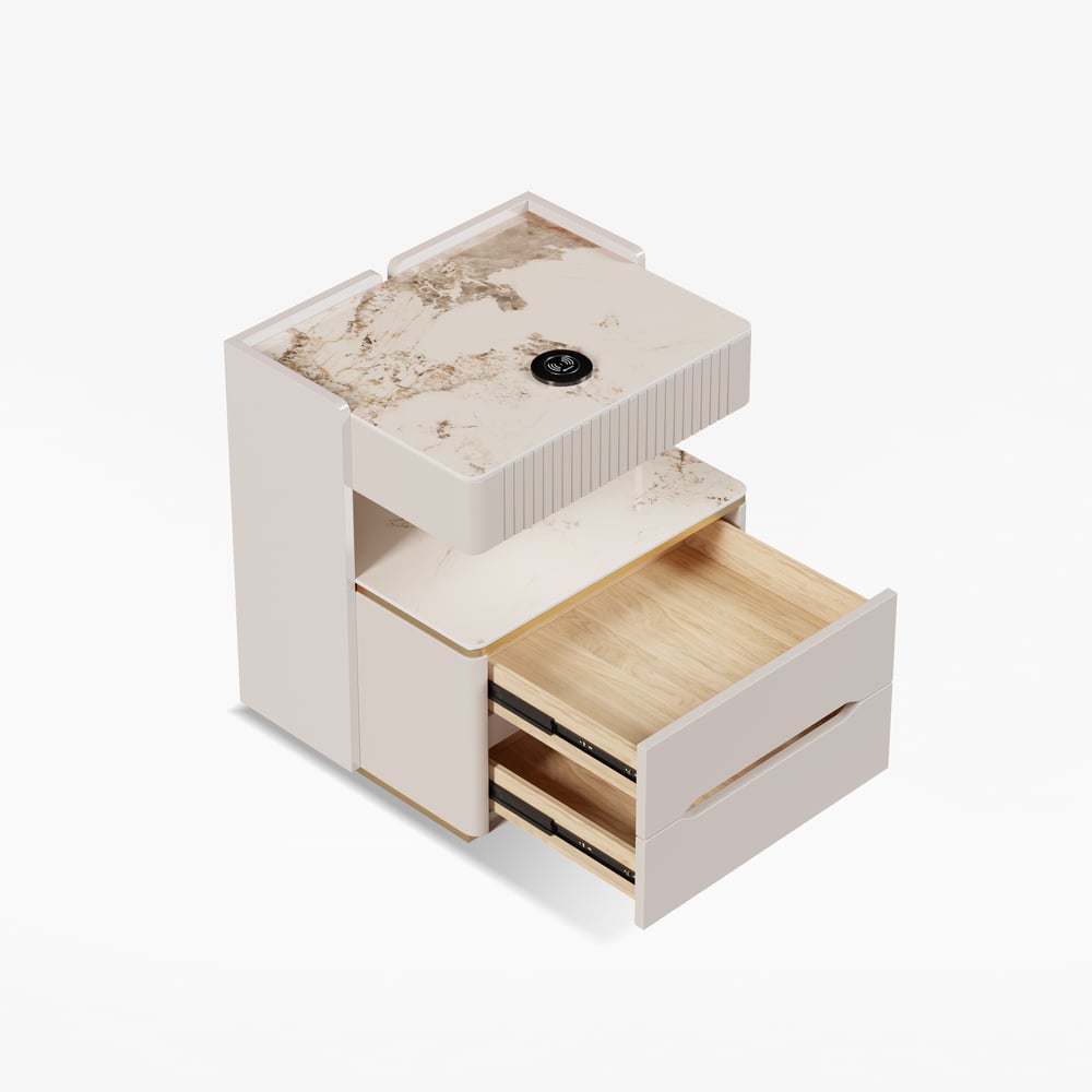 Homary White Wingback King Bed Headboard & 2 Nightstands Set with Wireless Charger  window image