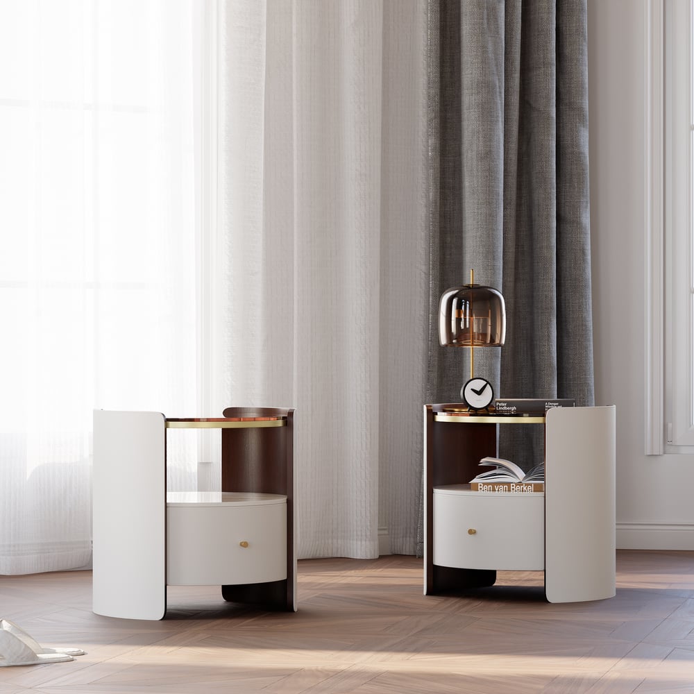 Recensioni dei clienti per Comodino rotondo moderno in bianco in pelle e pietra sinterizzata con piano e ripiano in vetro