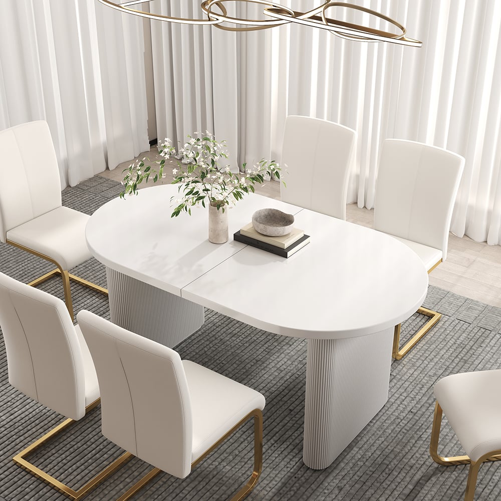 Otázky a odpovědi pro 63"-79" bílý jídelní stůl Sada 4 jídelních židlí