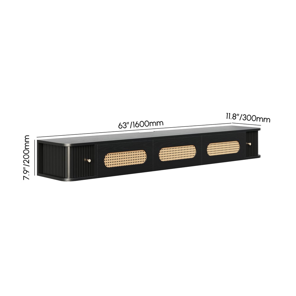 63" Black Ratten LED Light Floating TV Stand weights dimensions image