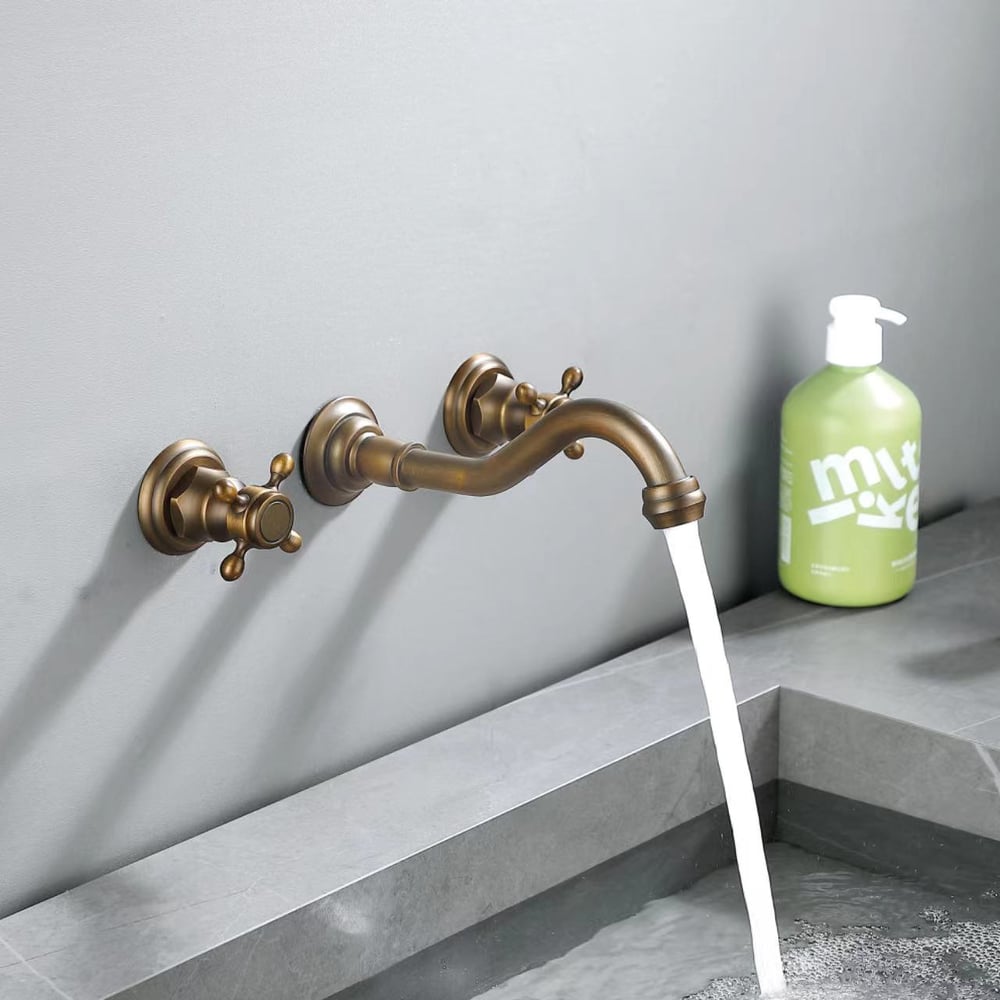 Questions and Answers for Chester Classic Wall Mount 2-Handle Antique Brass Bathroom Basin Tap with Cross Handles