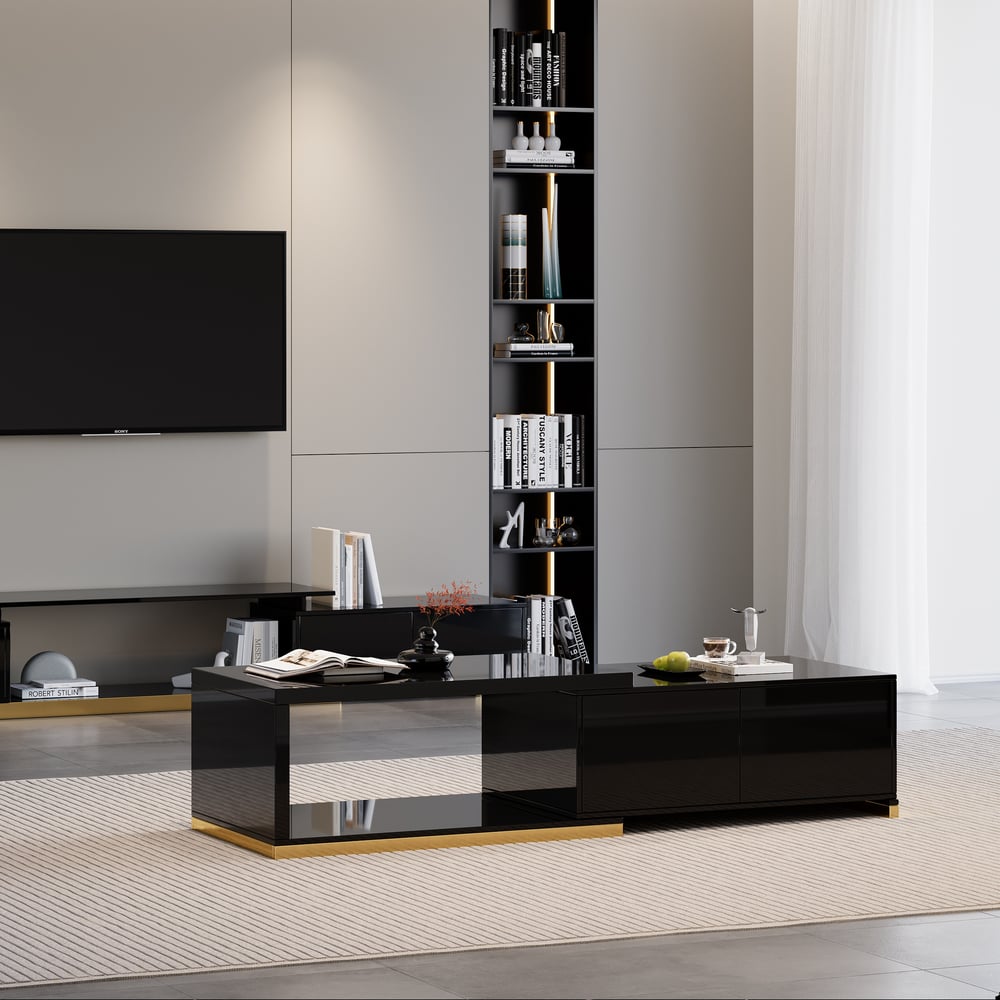 Customer Reviews for Mordelle Glossy Black Extendable TV Stand & Coffee Table Set
