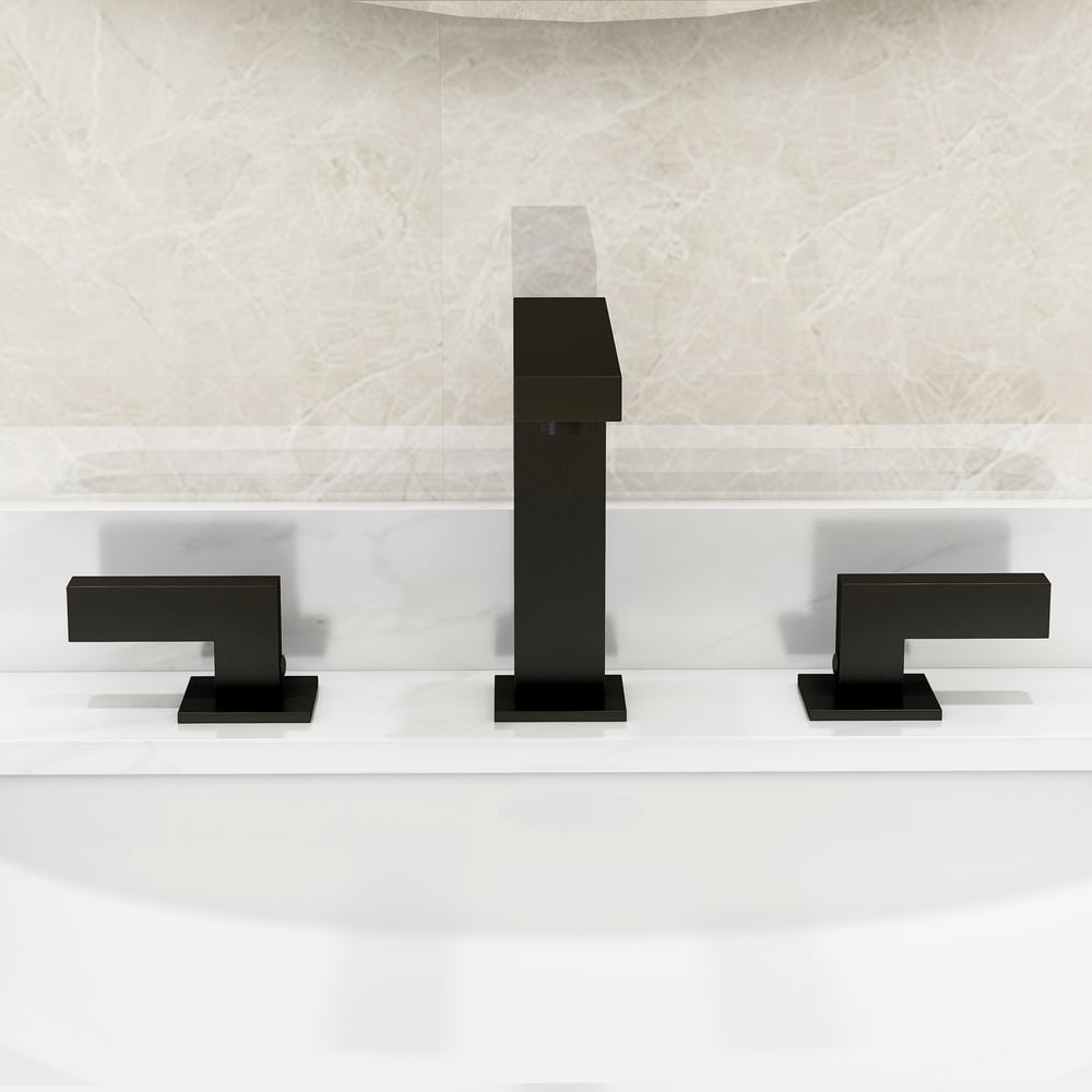 Domande e risposte per Rubinetto per lavabo da bagno nero opaco diffuso a doppia maniglia in ottone massiccio
