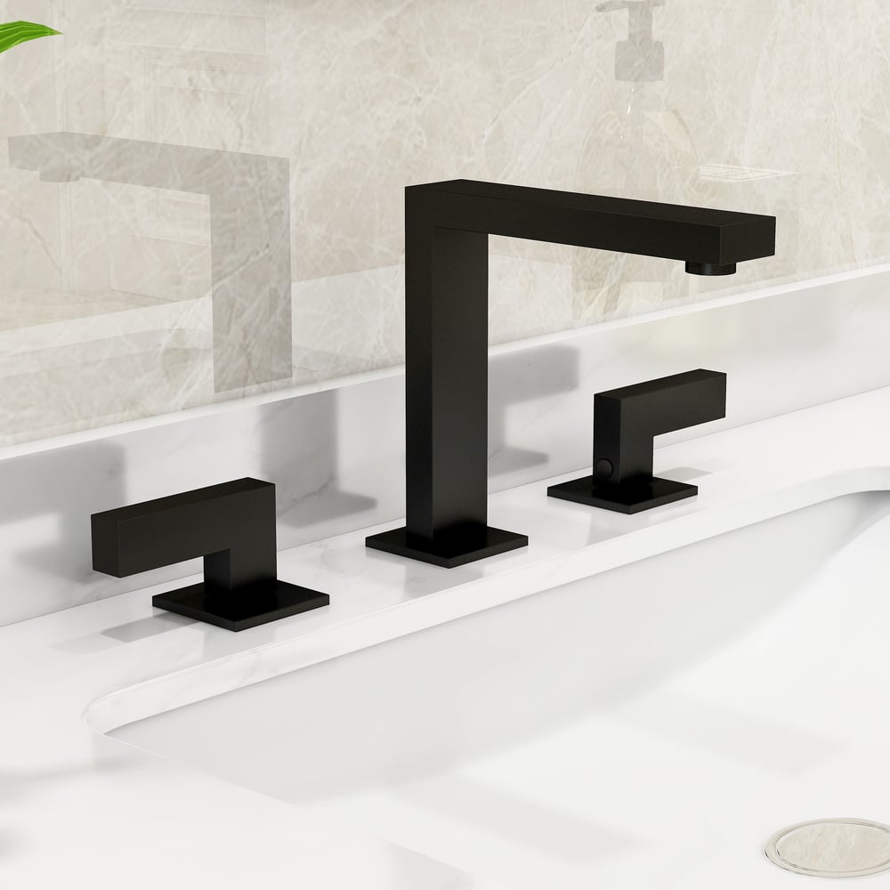Domande e risposte per Rubinetto per lavabo da bagno nero opaco diffuso a doppia maniglia in ottone massiccio