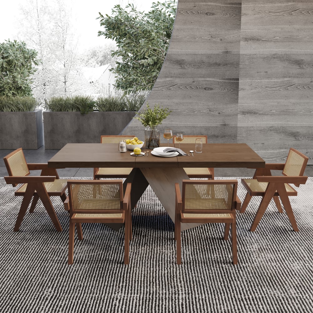 Avaliações de clientes sobre Mesa de jantar extensível de nogueira de 1630 mm a 2030 mm e 6 cadeiras de jantar de rattan Walnut Japandi