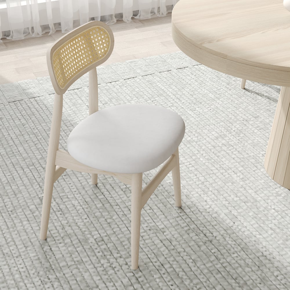 Questions and Answers for Japandi Extendable Dining Table & 6 Wood Rattan Upholstered Dining Chairs Set
