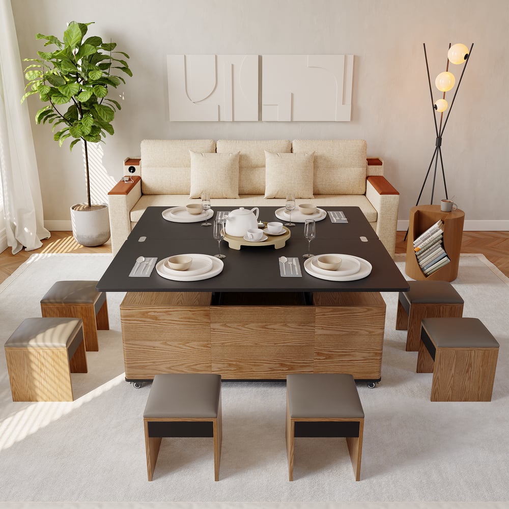 Questions and Answers for 47" Lift-Top Foldable Walnut Coffee Table with Drawers & Cabinet