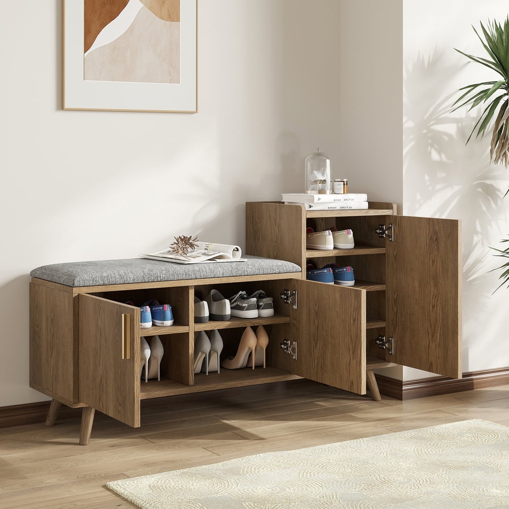 Customer Reviews for Walnut Wooden Shoe Storage Bench with Right-Side Cabinet for Entryway (1200mm)