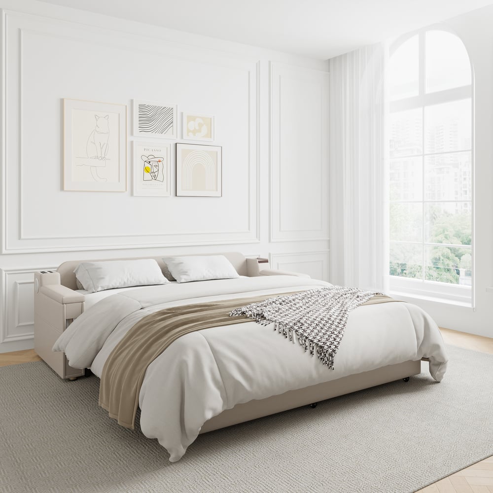 Oceny klientów dla Łóżko rozkładane 2103mm, pełna rozkładana sofa, tapicerowana skórzana schowek z głośnikiem