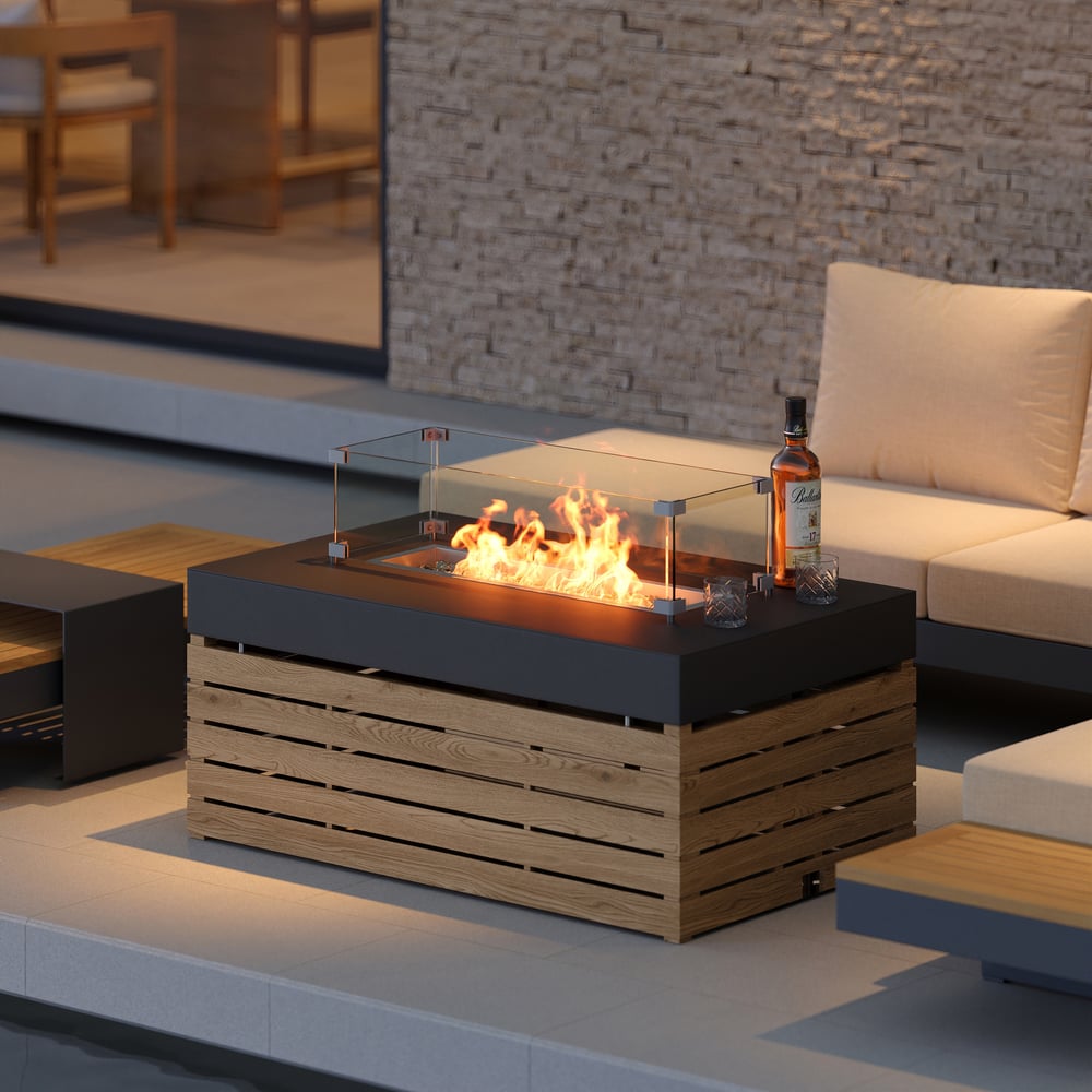 Recensioni dei clienti per Tavolo per braciere a gas propano con parabrezza in vetro per patio, terrazza o giardino