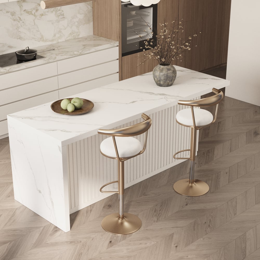 Questions and Answers for 1830mm Large White Kitchen Island & 2 Bar Height Stools Set Adjustable & Swivel