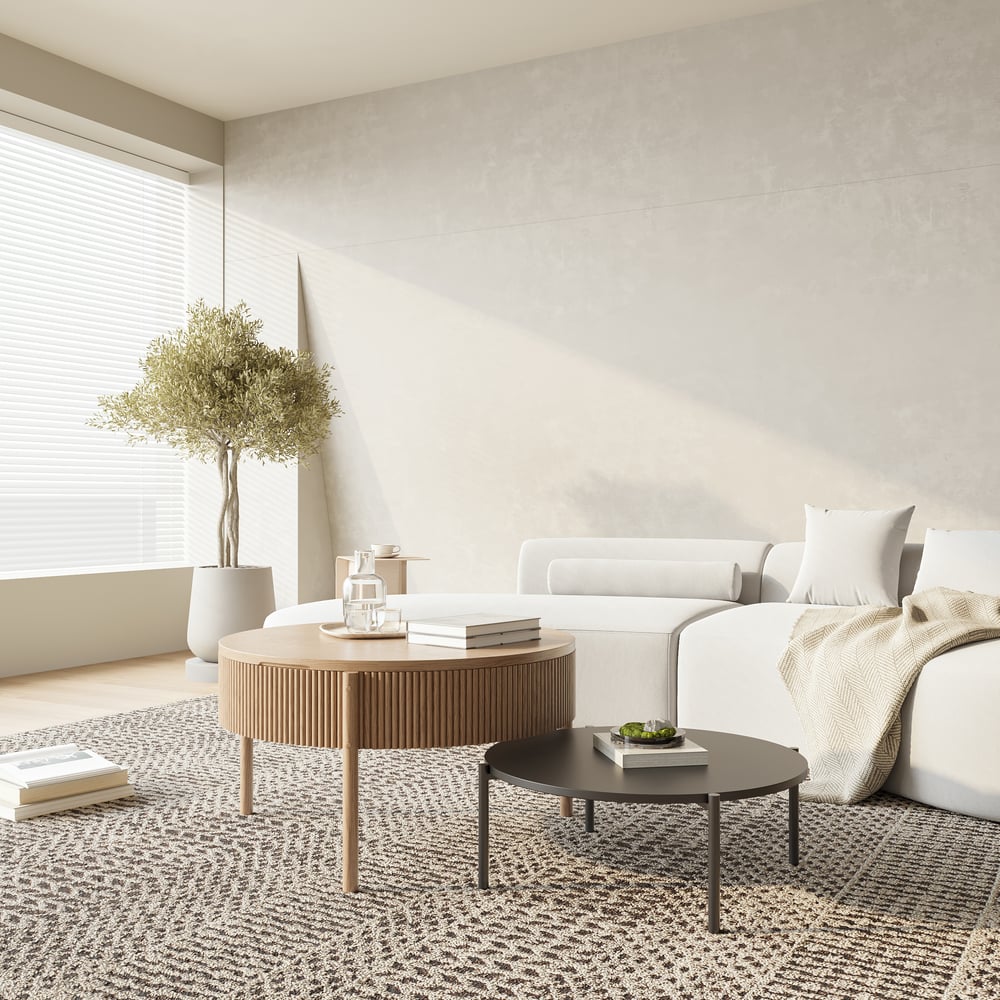 Questions et Réponses pour Ensemble de tables à café naturelles emboîtables rondes avec dessus relevable (600-750 mm)