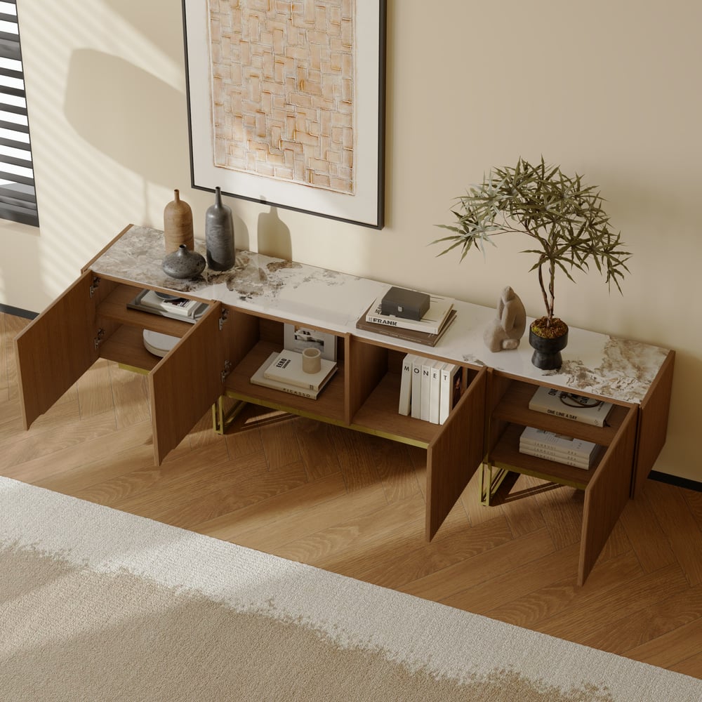 Questions and Answers for Grovyn 2000mm Sintered Stone Top Walnut Fluted TV Stand with Storage