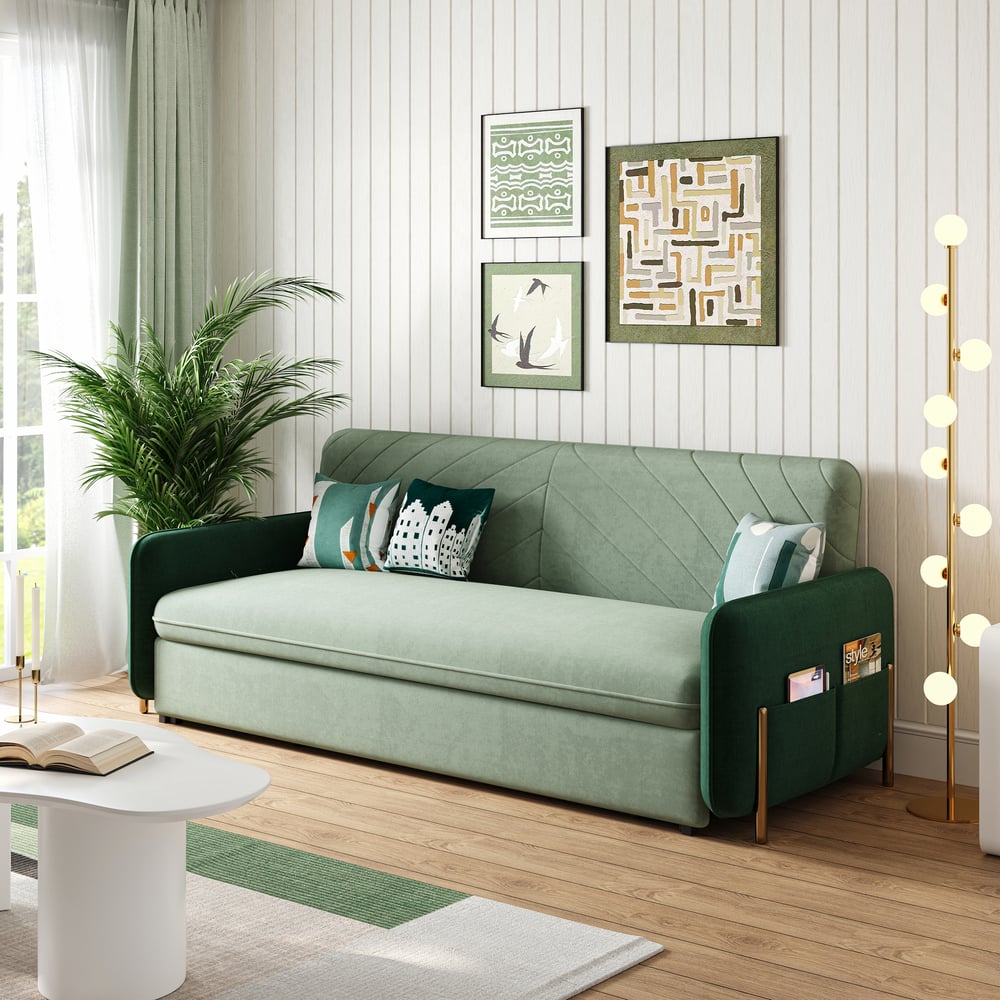 Customer Reviews for 200 cm upholstered 3-seater convertible sofa bed in velvet fabric - green