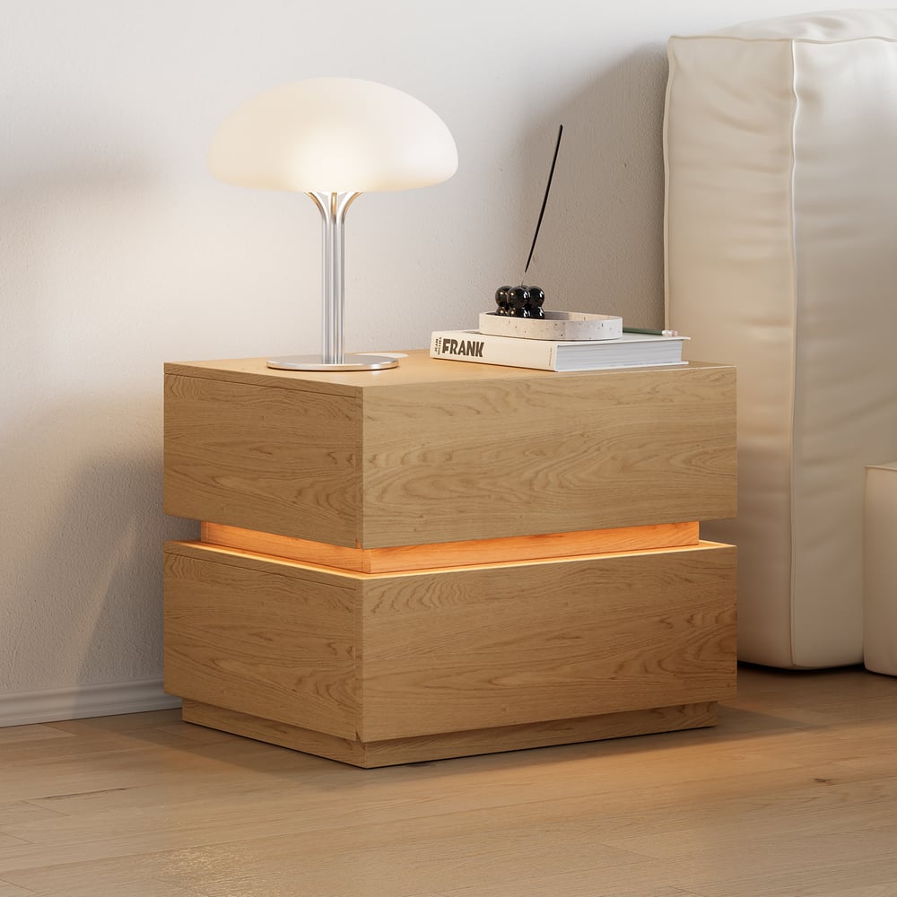 Avaliações de clientes sobre Mesa de cabeceira LED inteligente natural com estação de carregamento sem fio e luz