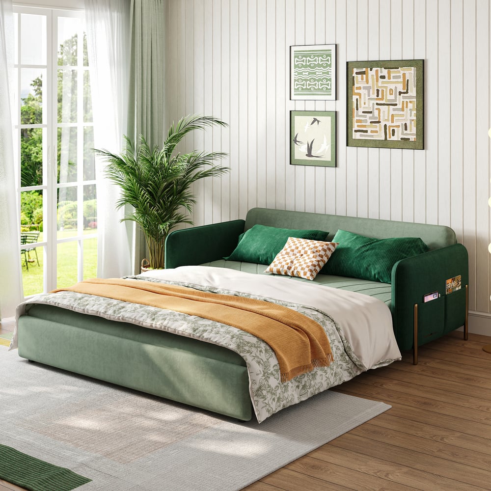 Customer Reviews for 200 cm upholstered 3-seater convertible sofa bed in velvet fabric - green