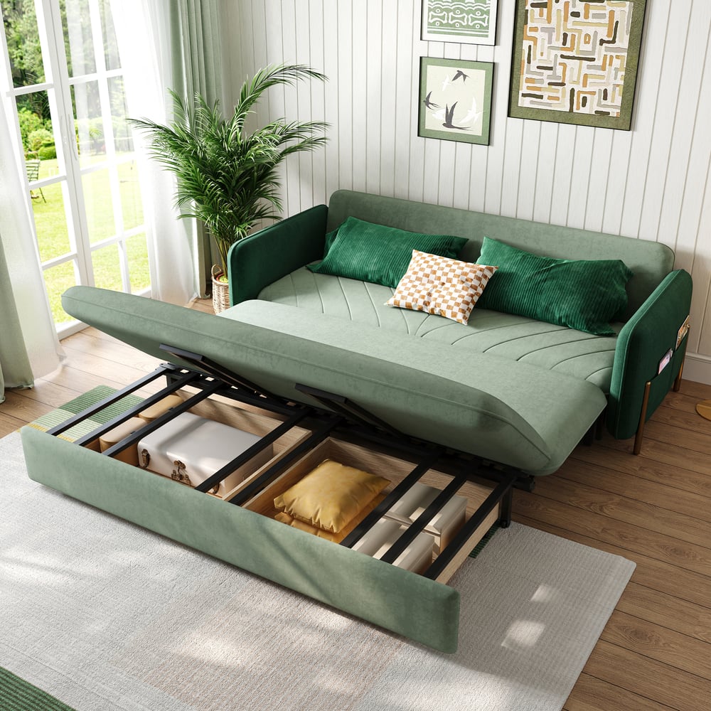 Customer Reviews for 200 cm upholstered 3-seater convertible sofa bed in velvet fabric - green