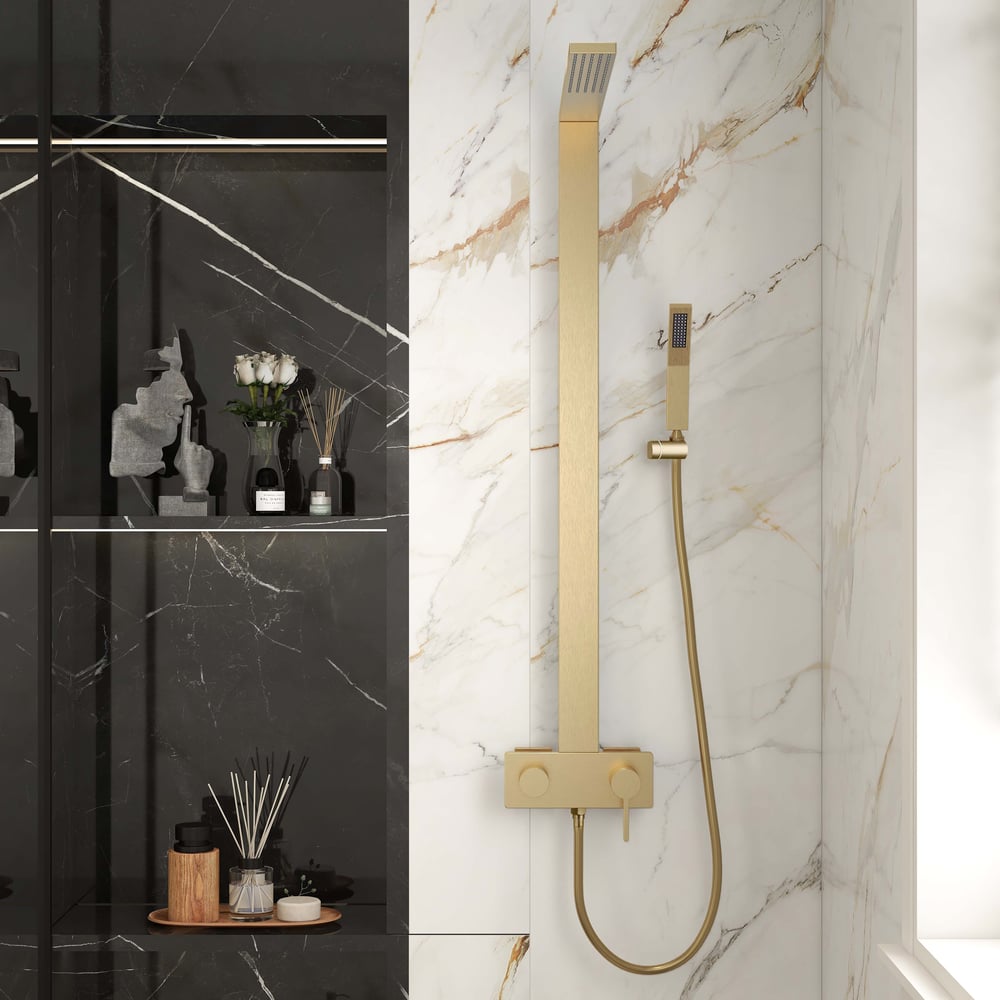 Questions and Answers for Exposed Brushed Gold Wall-Mount Rain Shower Set with Hand Shower