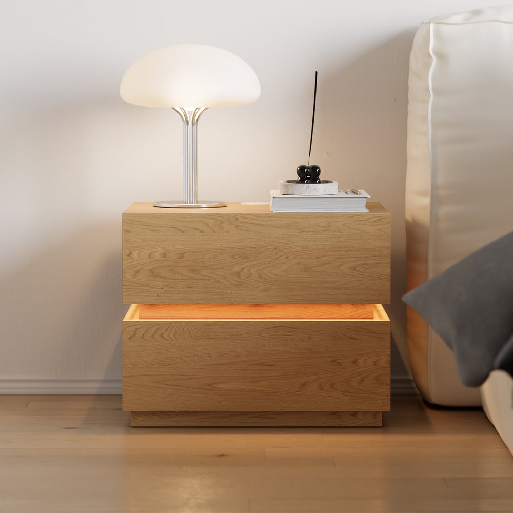 Avaliações de clientes sobre Mesa de cabeceira LED inteligente natural com estação de carregamento sem fio e luz