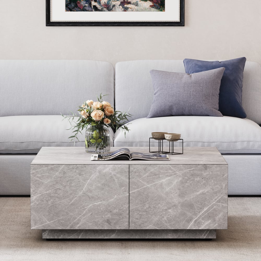 Customer Reviews for 35" Square Concrete Veneer Block Coffee Table with 4 Drawers