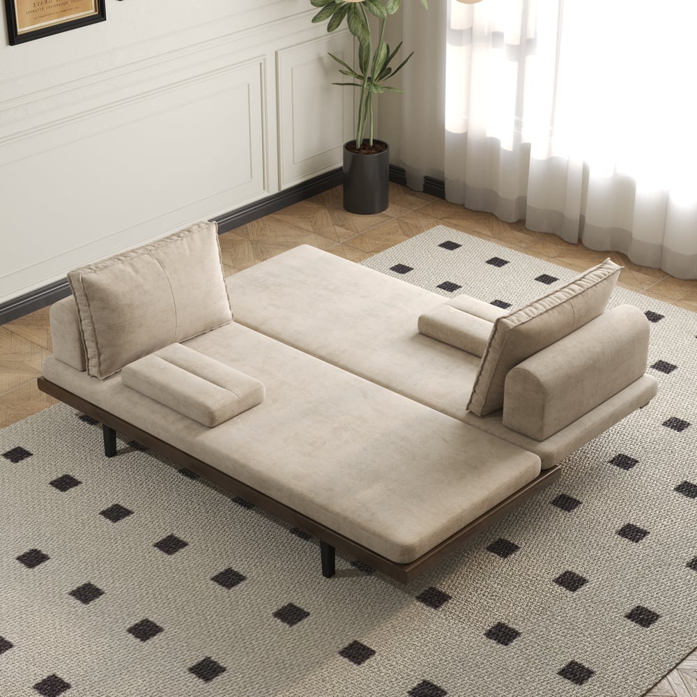 Questions et Réponses pour Canapé convertible 3 places en coton et lin avec oreillers, 200 cm